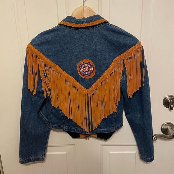 Phoenix USA Frontier Collection Jean Jacket With Leather Fringe - Size Small - Picture 10 of 13